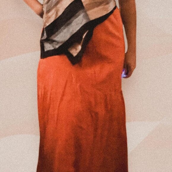 Orange kid core kawaii 90s phoebe buffay colorful midi skirt with ruffle detail - Picture 1 of 4